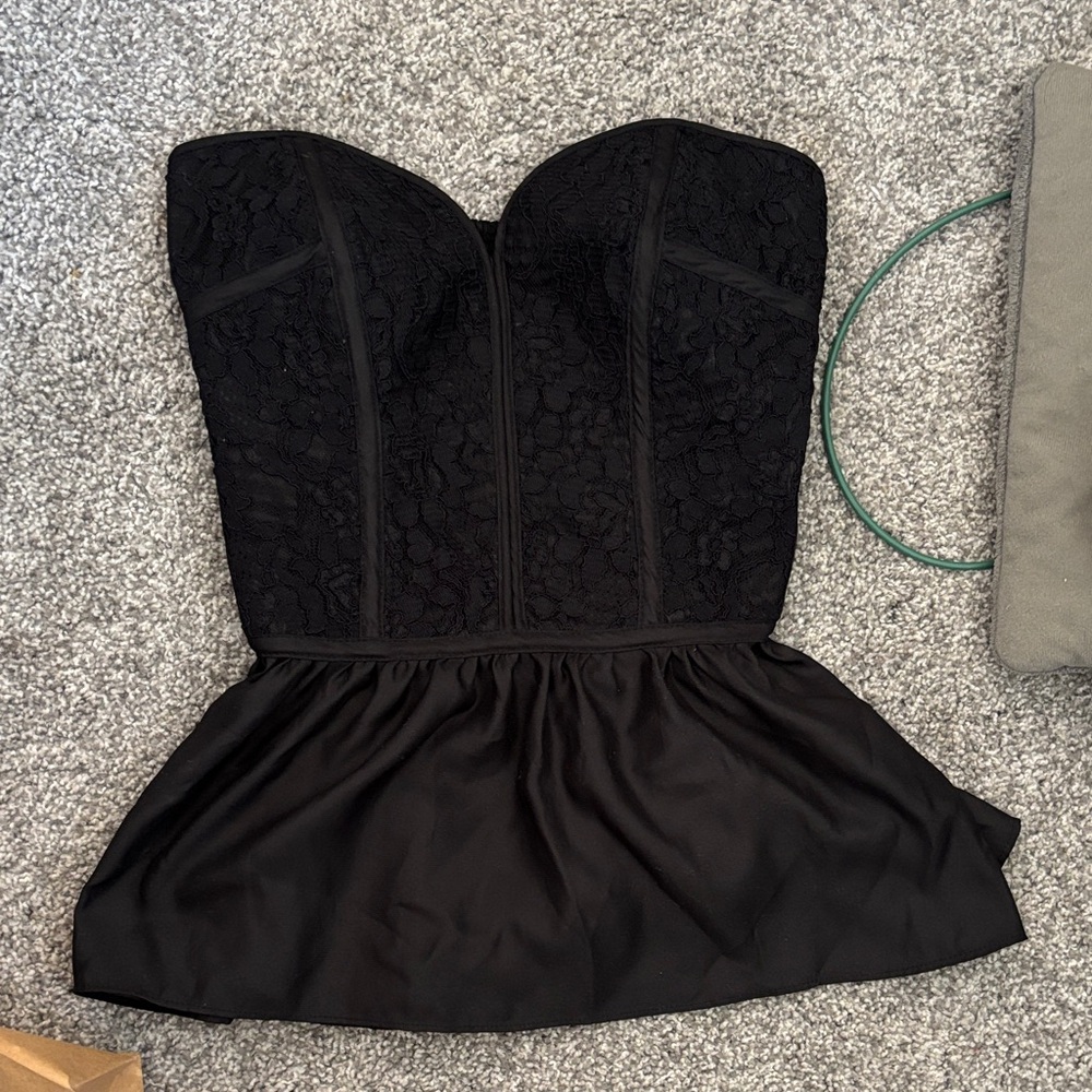 Strapless Black Lace Peplum Top